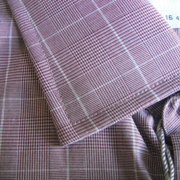 T.M.Lewin Burgandy with white Plaid Long Sleeve - Picture 7 of 7